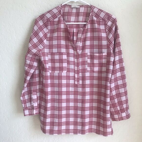 Joie Women’s Size Small Checkered Long Sleeve V Neck Double Pocket Blouse - Picture 5 of 6